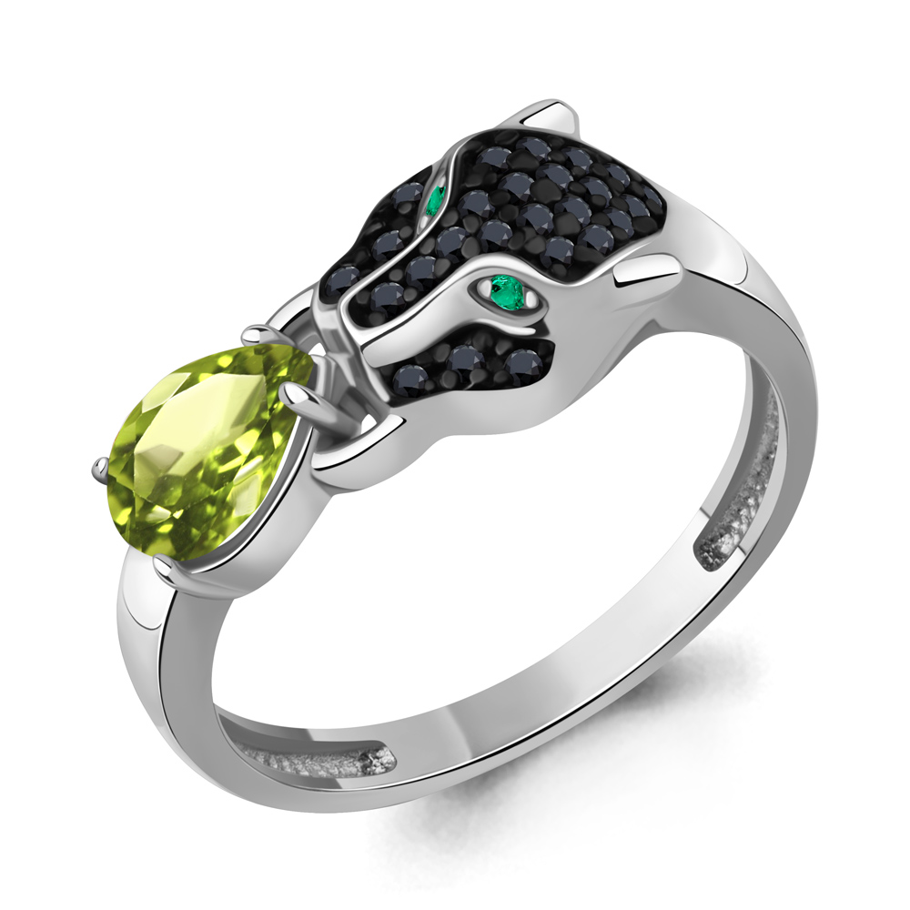 65032007ГЧ Кольцо из Серебра с наноизумрудами, нанокристаллами, хризолитом