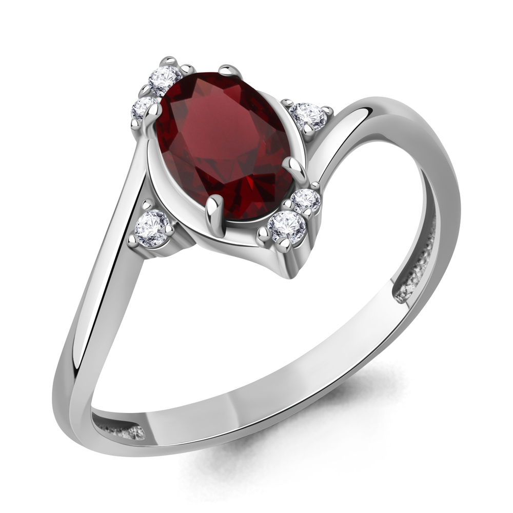 65032203А Кольцо из Серебра с гранатом, фианитами