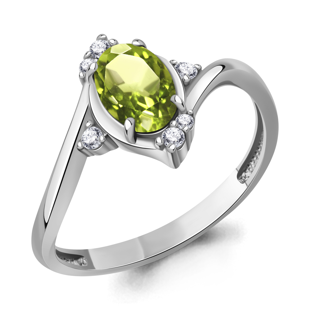 65032207А Кольцо из Серебра с фианитами, хризолитом