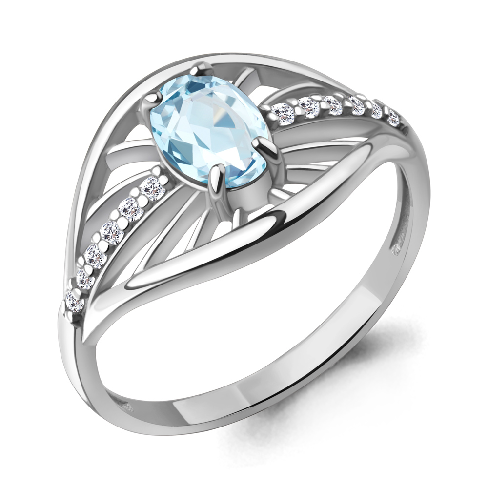65032302А Кольцо из Серебра с топазом скай блю, фианитами