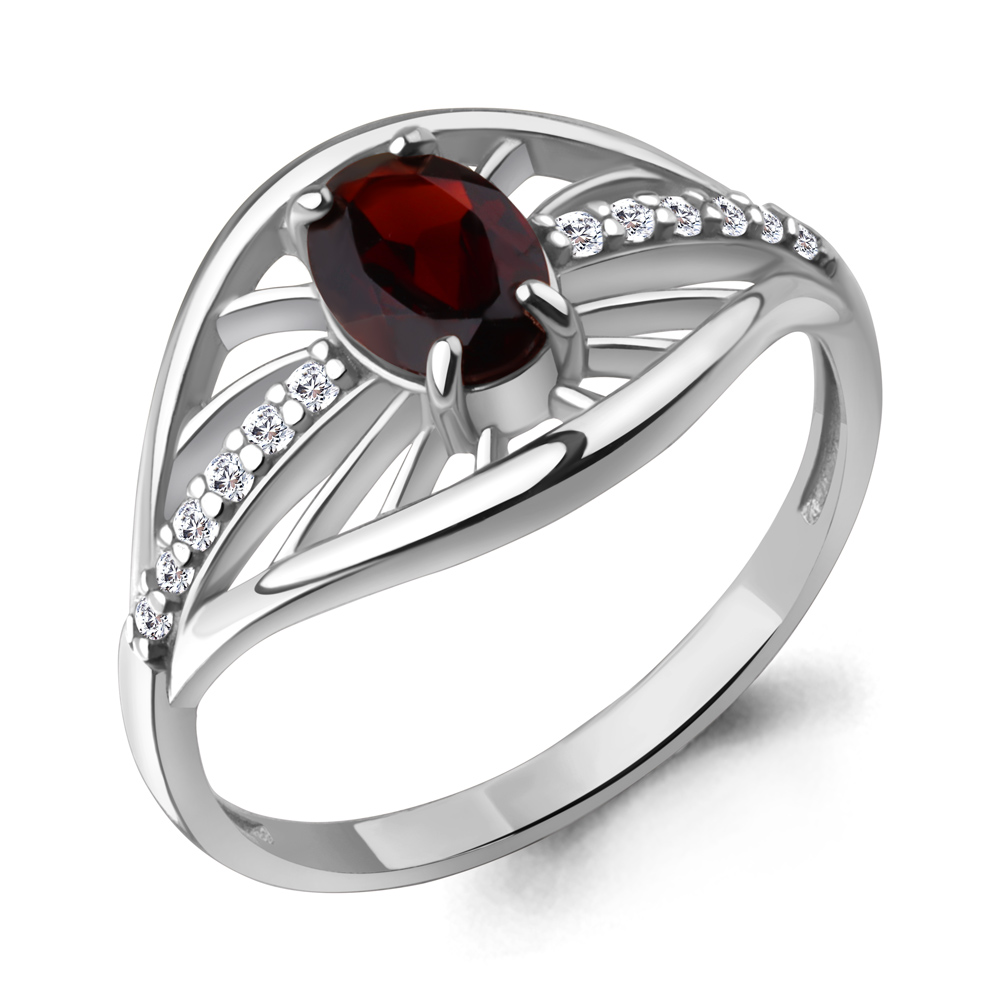 65032303А Кольцо из Серебра с гранатом, фианитами