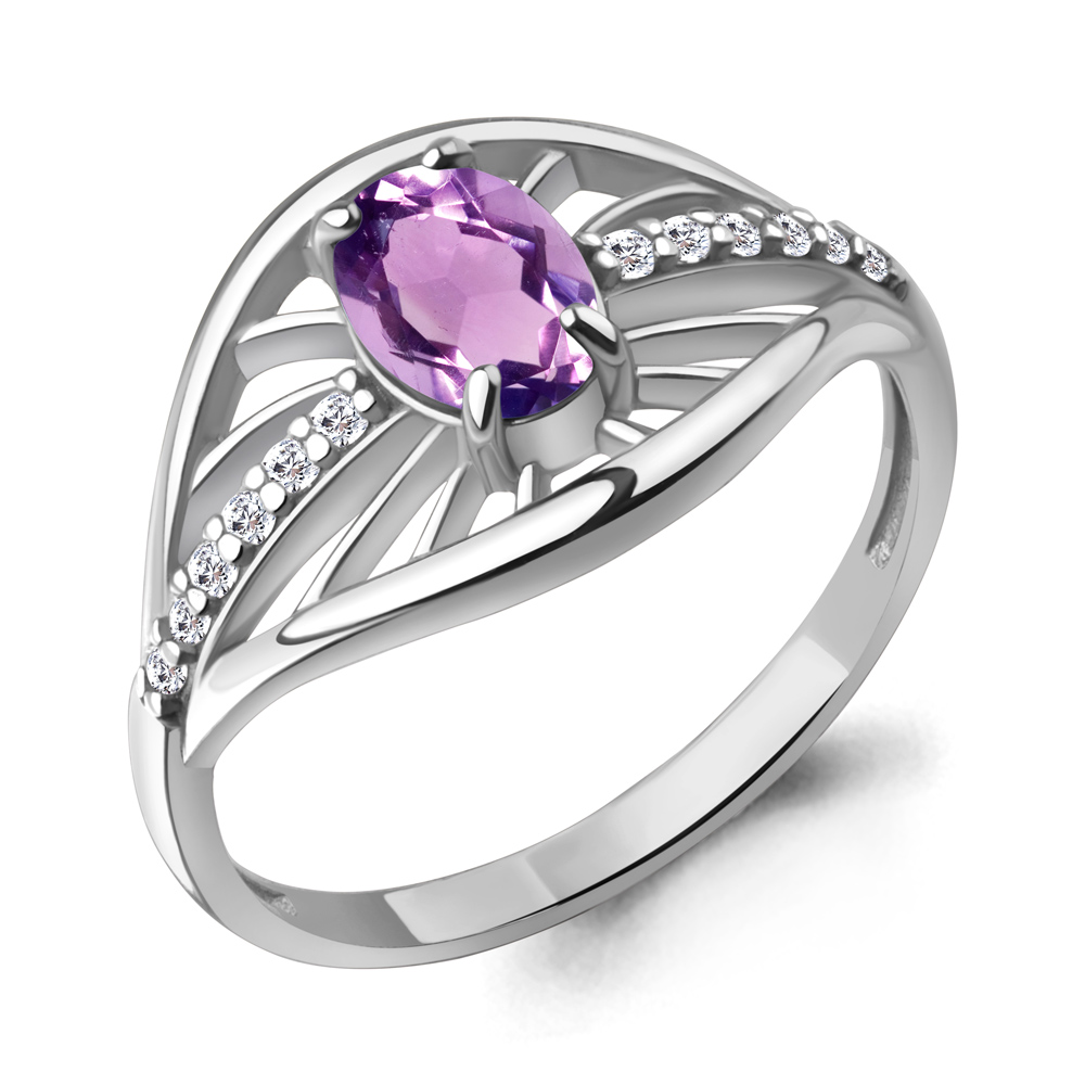 65032304А Кольцо из Серебра с аметистом, фианитами