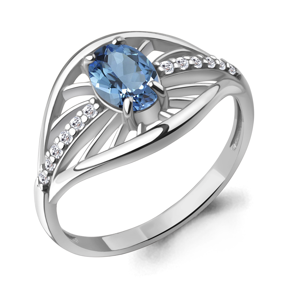 65032305А Кольцо из Серебра с топазом свисс блю, фианитами