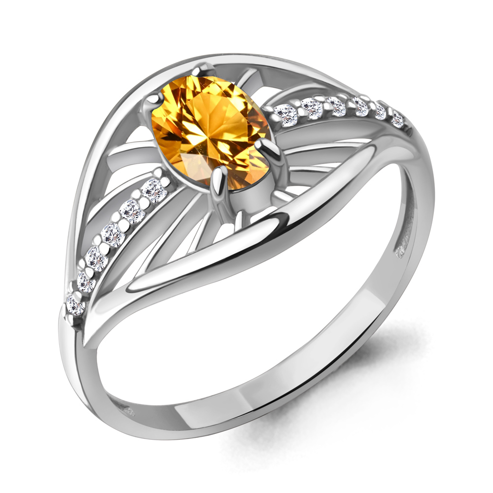 65032306А Кольцо из Серебра с фианитами, цитрином