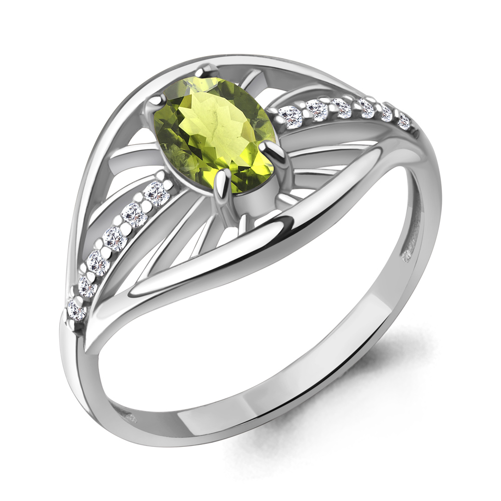 65032307А Кольцо из Серебра с фианитами, хризолитом