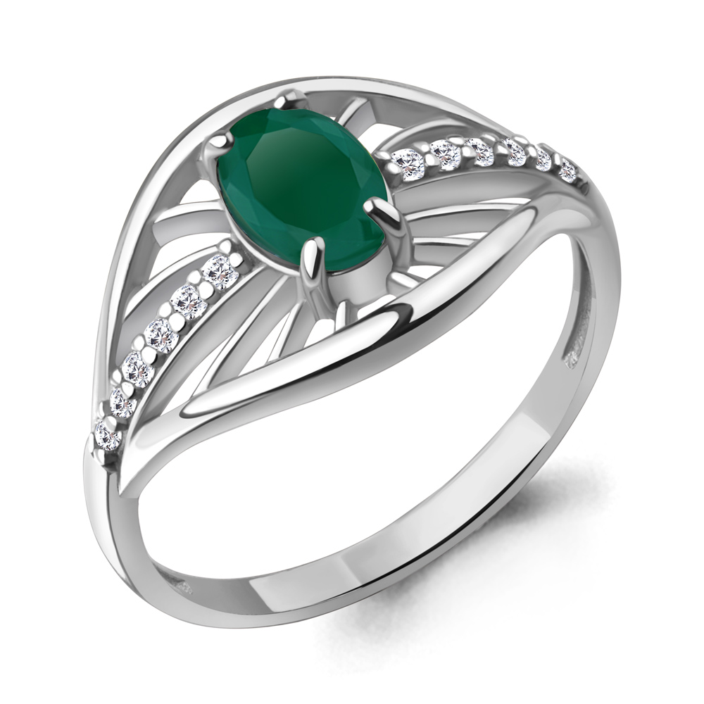 65032309А Кольцо из Серебра с агатом, фианитами