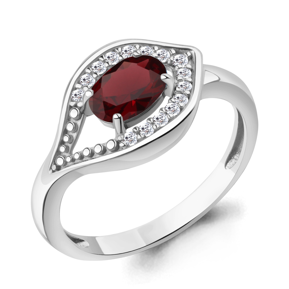 65032403А Кольцо из Серебра с гранатом, фианитами