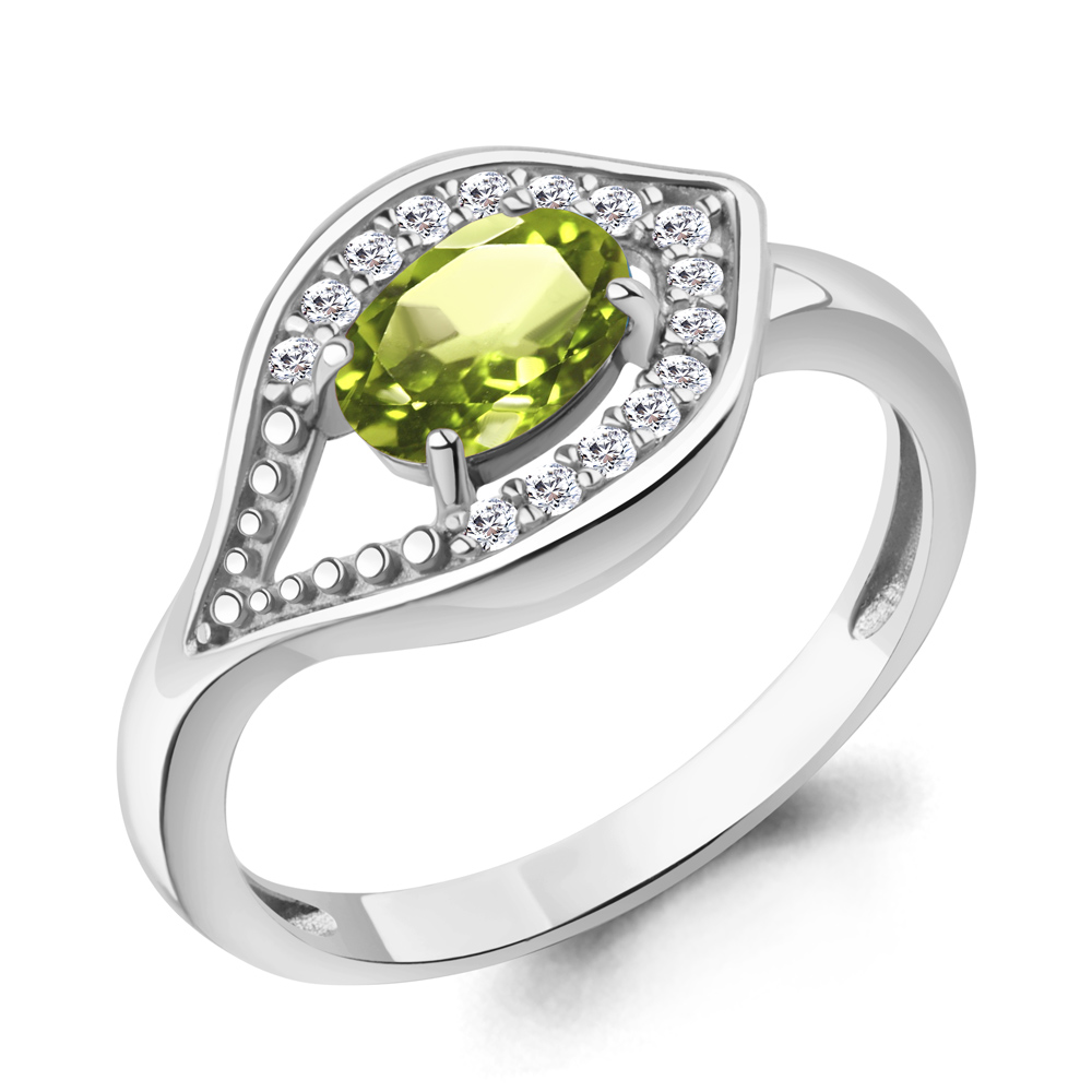 65032407А Кольцо из Серебра с фианитами, хризолитом