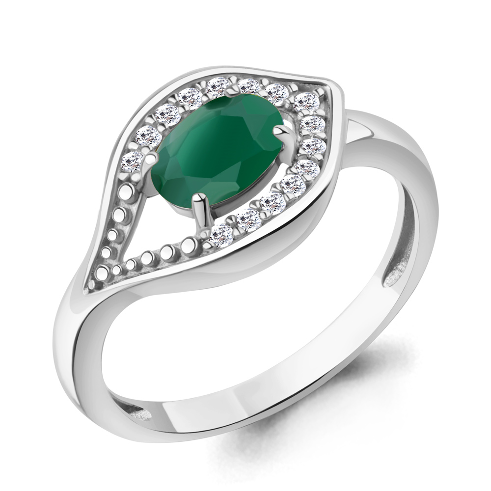 65032409А Кольцо из Серебра с агатом, фианитами