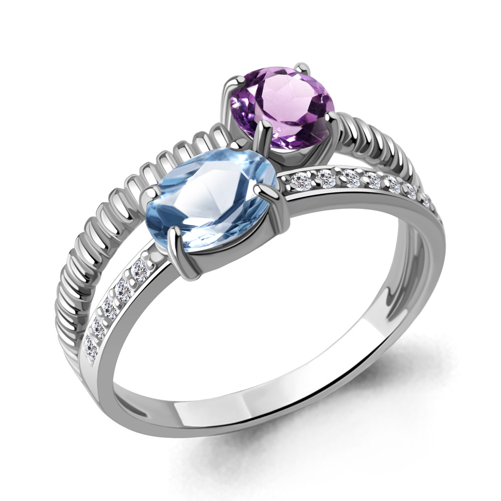 65032630А Кольцо из Серебра с аметистом, топазом свисс блю, фианитами