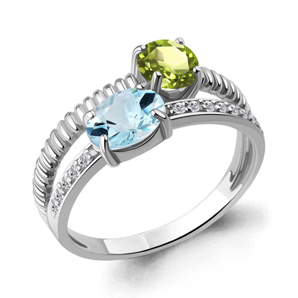 65032631А Кольцо из Серебра с топазом скай блю, фианитами, хризолитом