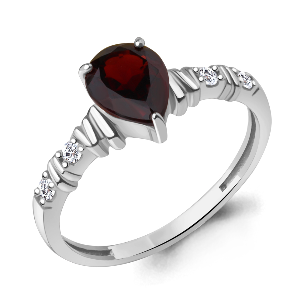 65032703А Кольцо из Серебра с гранатом, фианитами