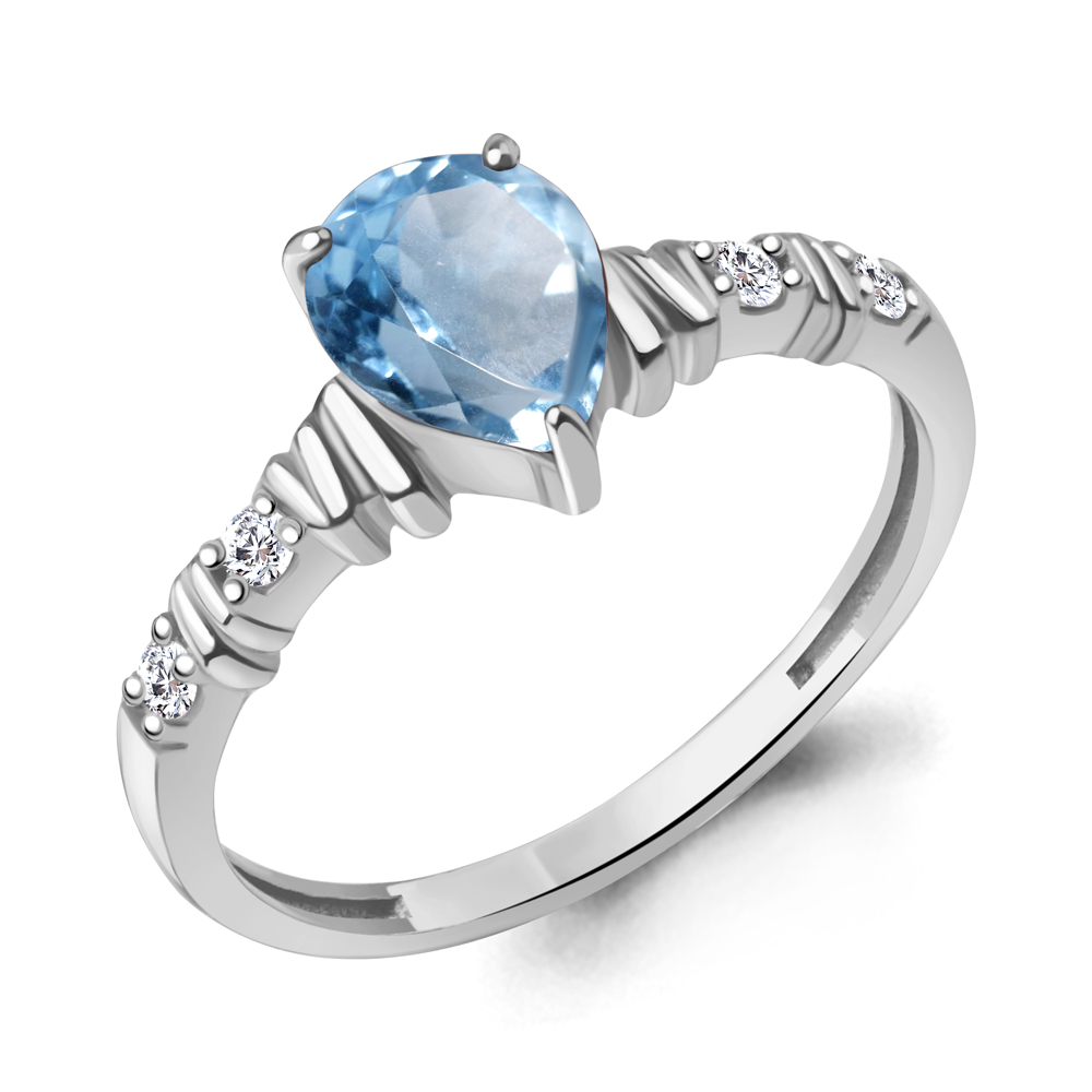 65032705А Кольцо из Серебра с топазом свисс блю, фианитами