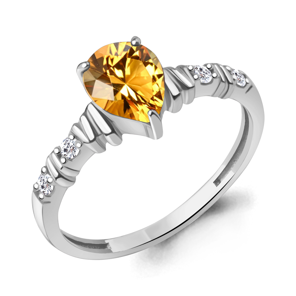 65032706А Кольцо из Серебра с фианитами, цитрином