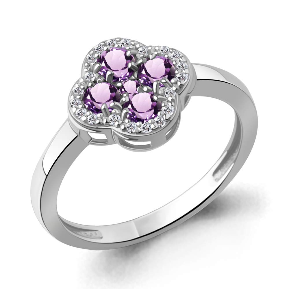65032804А Кольцо из Серебра с аметистами, фианитами