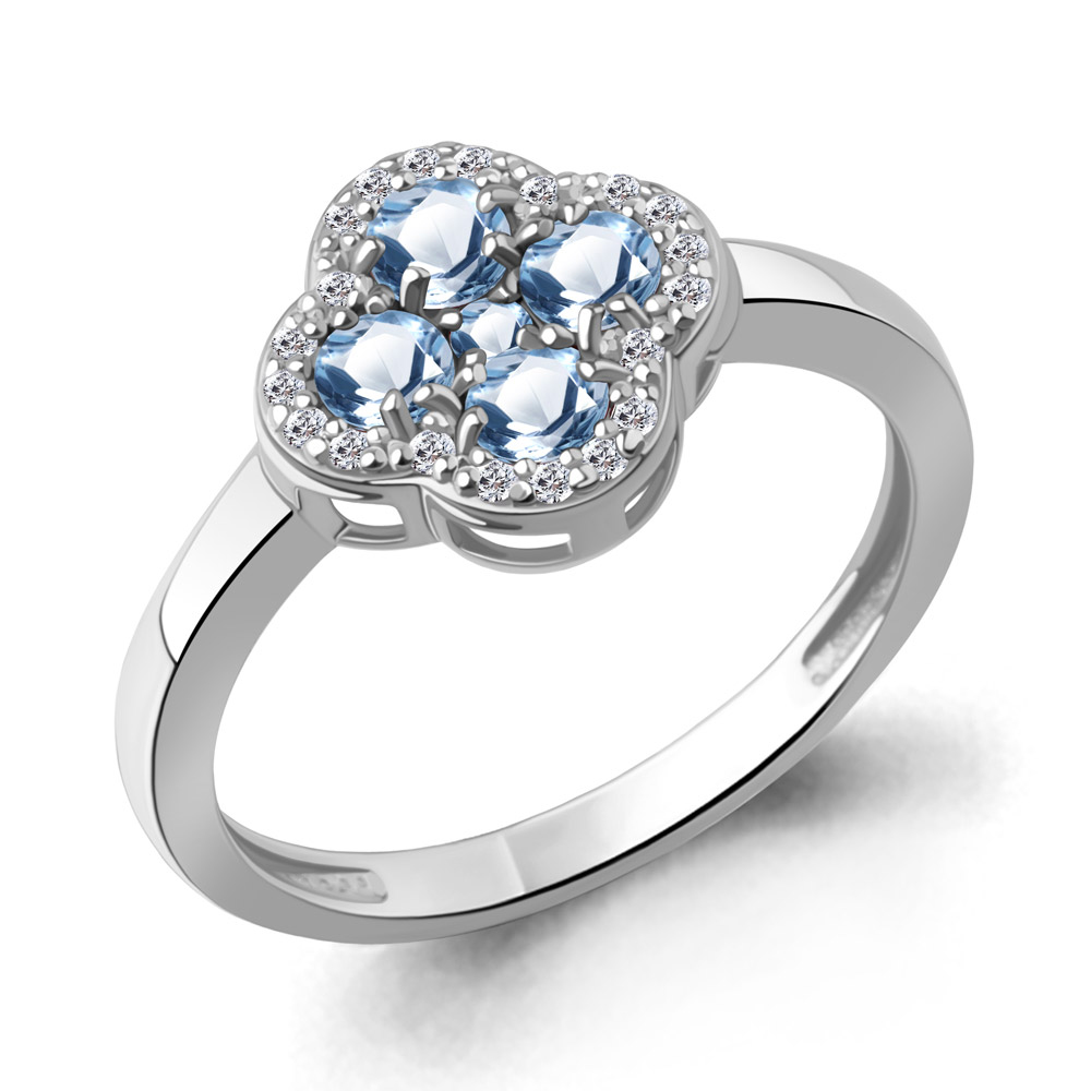 65032805А Кольцо из Серебра с топазами свисс блю, фианитами