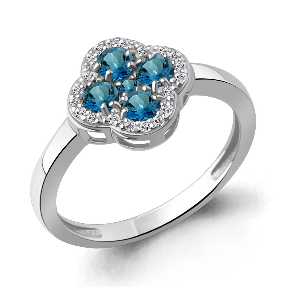65032808А Кольцо из Серебра с топазами лондон блю, фианитами