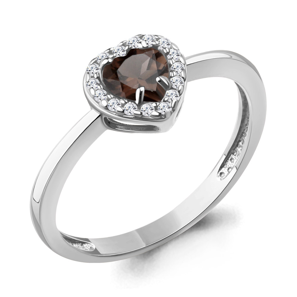 65032901А Кольцо из Серебра с кварцем дымчатым, фианитами