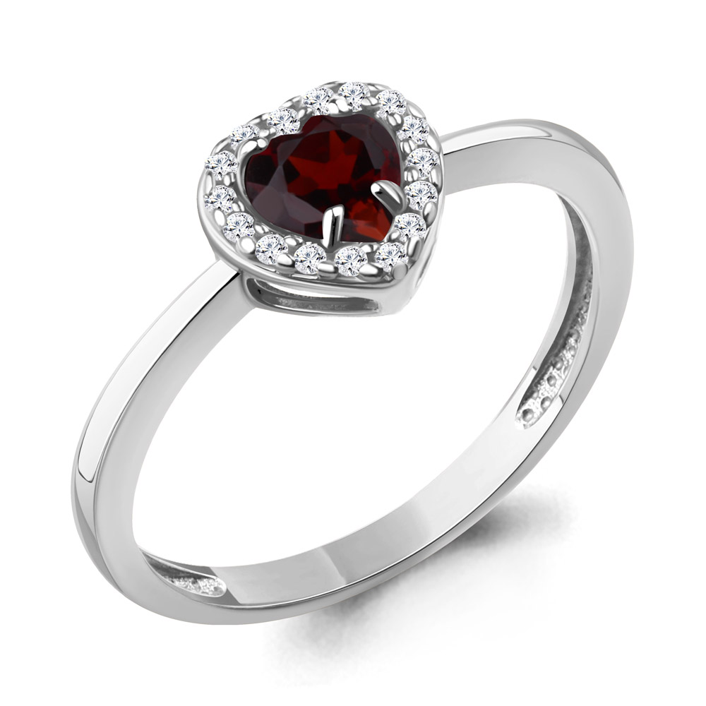 65032903А Кольцо из Серебра с гранатом, фианитами