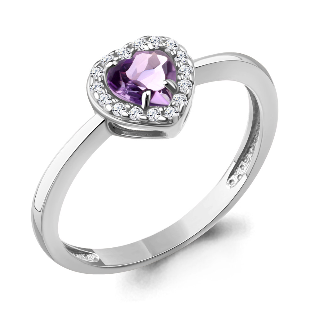 65032904А Кольцо из Серебра с аметистом, фианитами