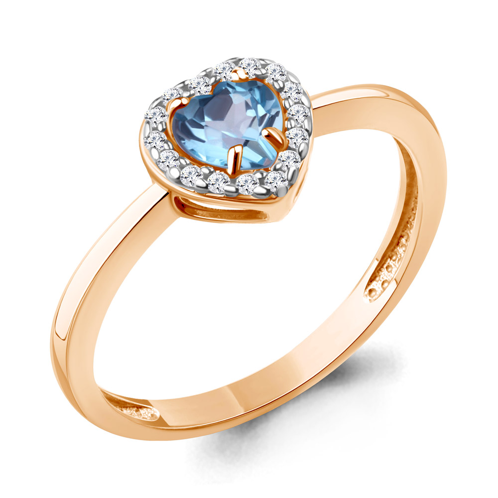 65032905А Кольцо из Золота с топазом свисс блю, фианитами