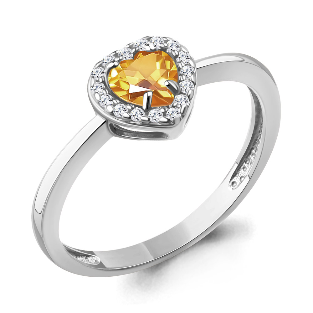 65032906А Кольцо из Серебра с фианитами, цитрином