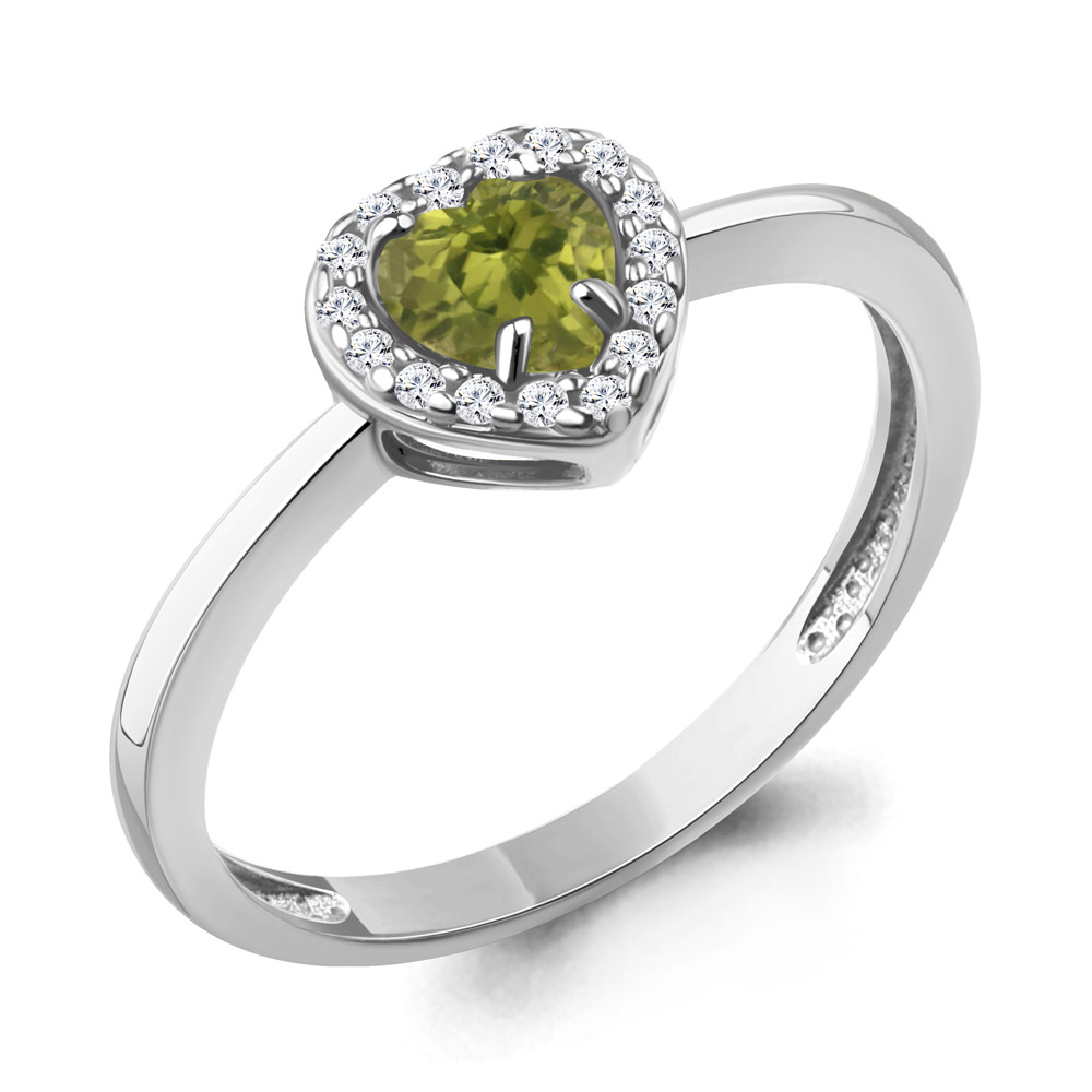 65032907А Кольцо из Серебра с фианитами, хризолитом