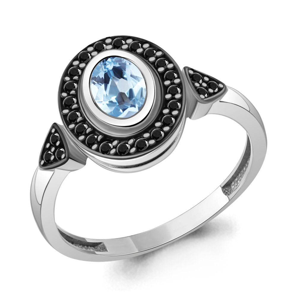65034005Ч Кольцо из Серебра с нанокристаллами, топазом свисс блю