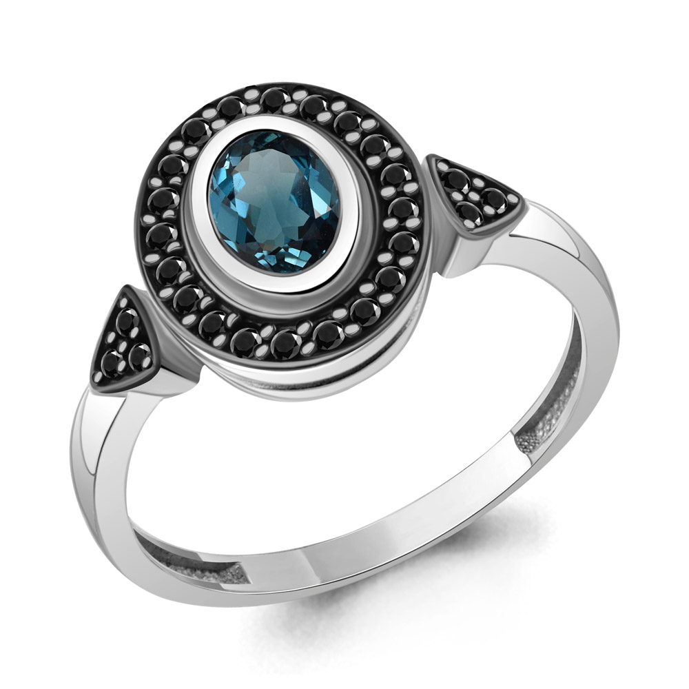 65034008Ч Кольцо из Серебра с нанокристаллами, топазом лондон блю