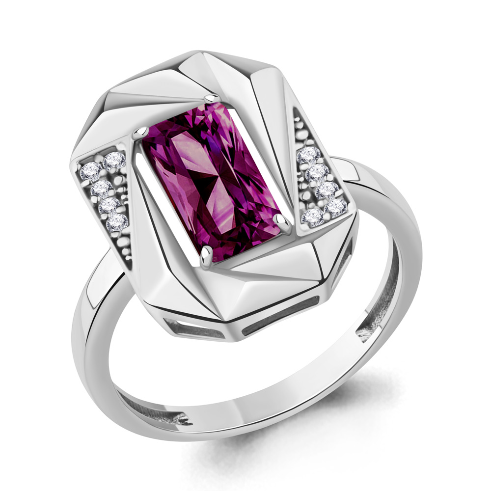 65034584А Кольцо из Серебра с наноаметистом иск., фианитами