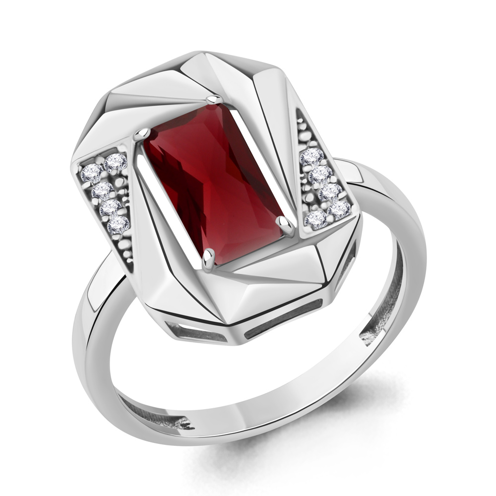 65034585А Кольцо из Серебра с наногранатом, фианитами