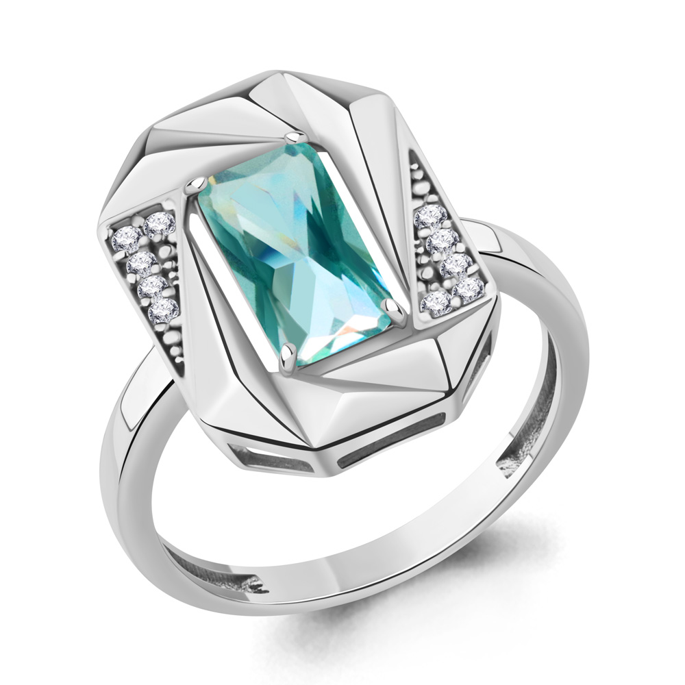 65034588А Кольцо из Серебра с нанотурмалином иск., фианитами