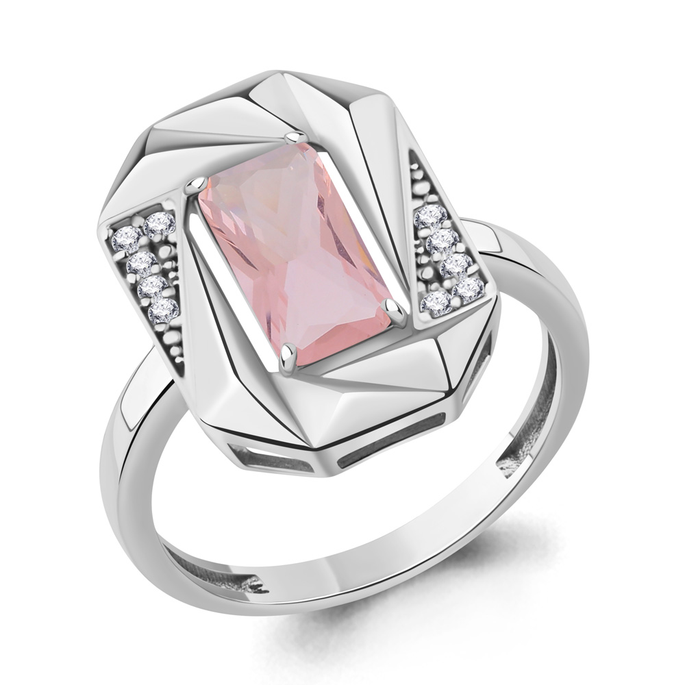 65034590А Кольцо из Серебра с наноморганитом, фианитами