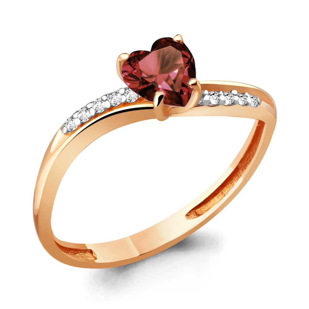 6506903А Кольцо из Золота с гранатом, фианитами