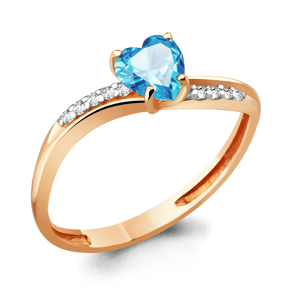 6506905А Кольцо из Золота с топазом свисс блю, фианитами