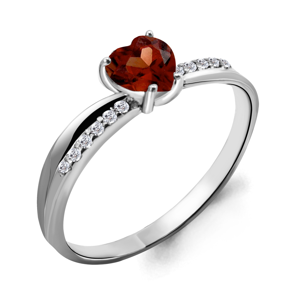 6507103А Кольцо из Серебра с гранатом, фианитами
