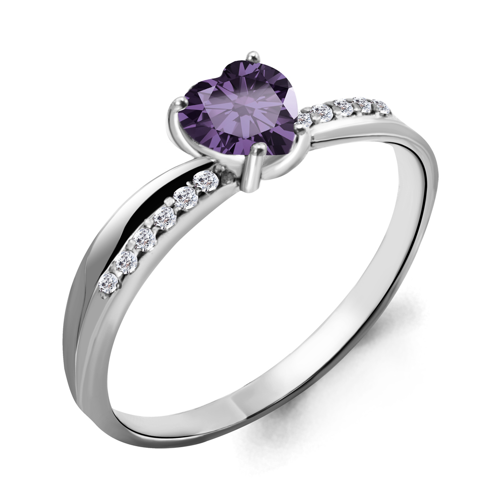 6507104А Кольцо из Серебра с аметистом, фианитами