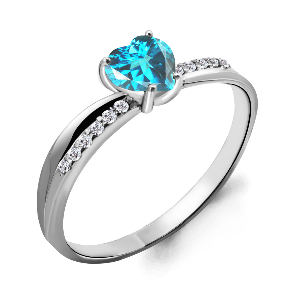 6507105А Кольцо из Серебра с топазом свисс блю, фианитами