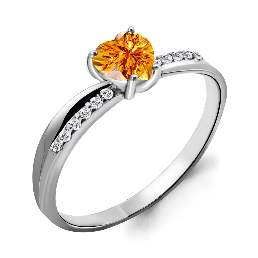 6507106А Кольцо из Серебра с фианитами, цитрином