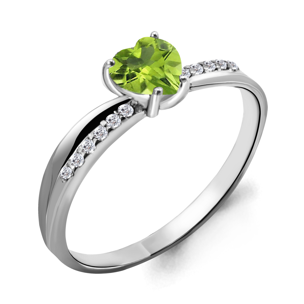6507107А Кольцо из Серебра с фианитами, хризолитом