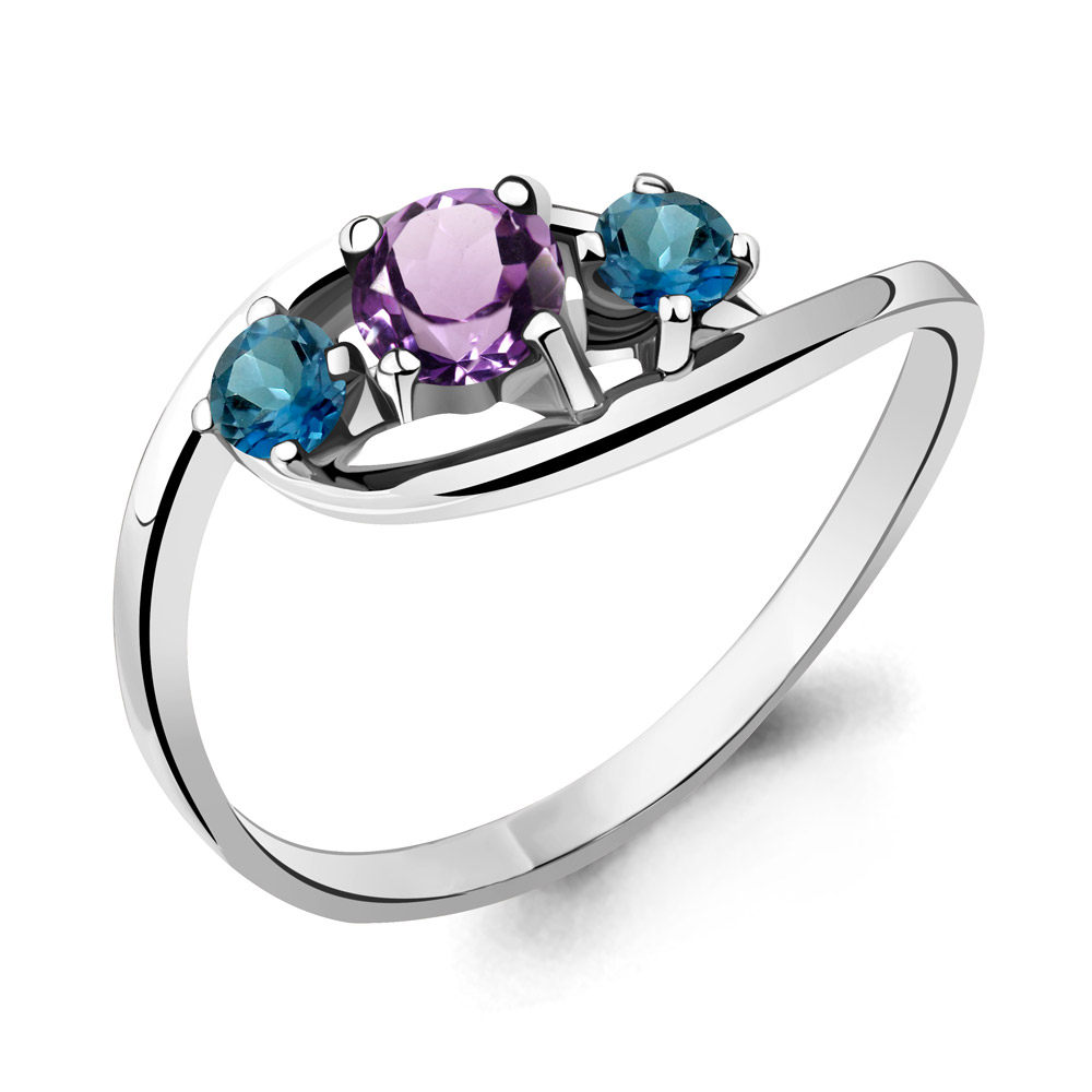 6509032 Кольцо из Серебра с аметистом, топазами лондон блю