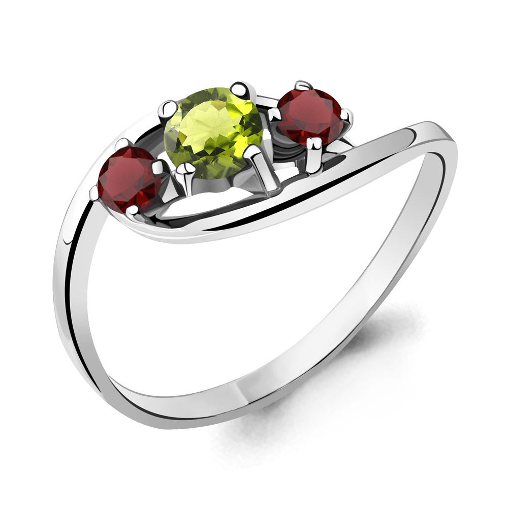 6509033 Кольцо из Серебра с гранатами, хризолитом