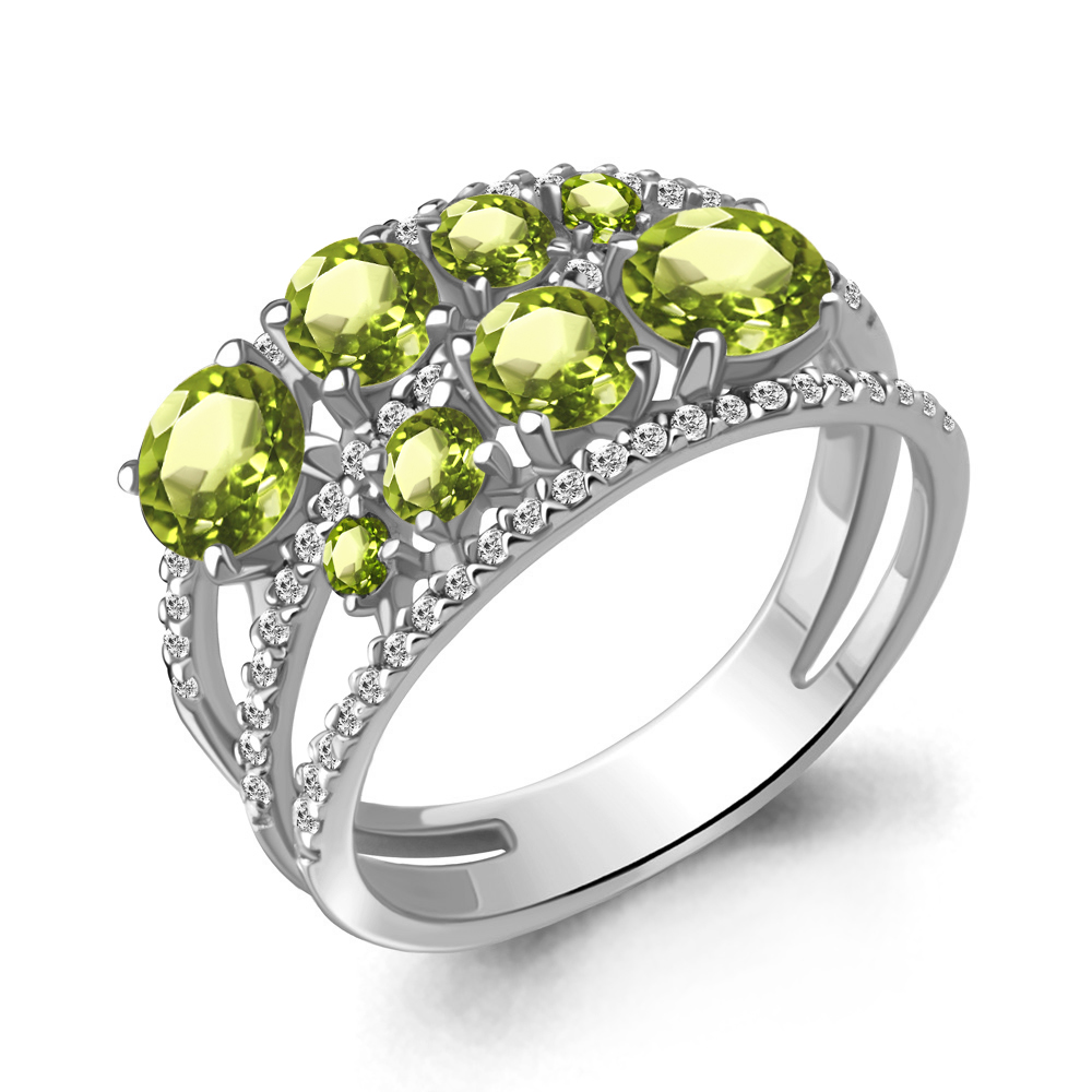 6509107А Кольцо из Серебра с фианитами, хризолитами