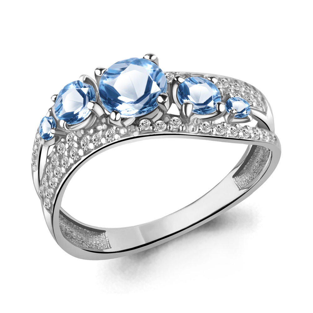 6509705А Кольцо из Серебра с топазами свисс блю, фианитами