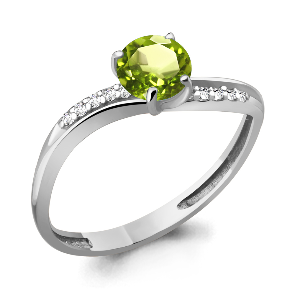 6511707А Кольцо из Серебра с фианитами, хризолитом