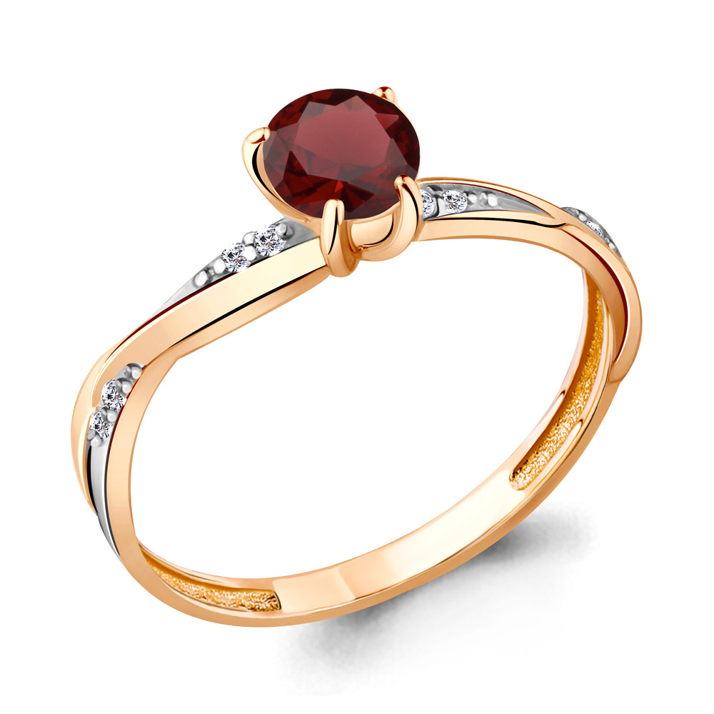 6511803А Кольцо из Золота с гранатом, фианитами