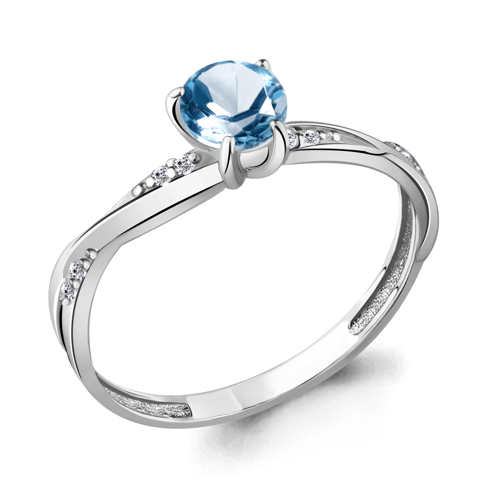 6511805А Кольцо из Серебра с топазом свисс блю, фианитами