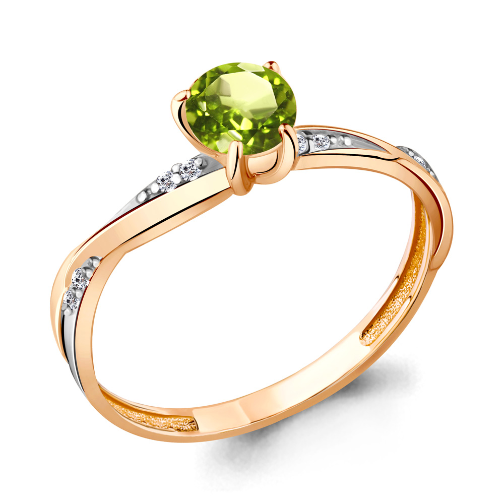 6511807А Кольцо из Золота с фианитами, хризолитом