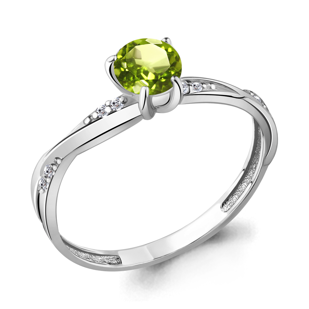 6511807А Кольцо из Серебра с фианитами, хризолитом