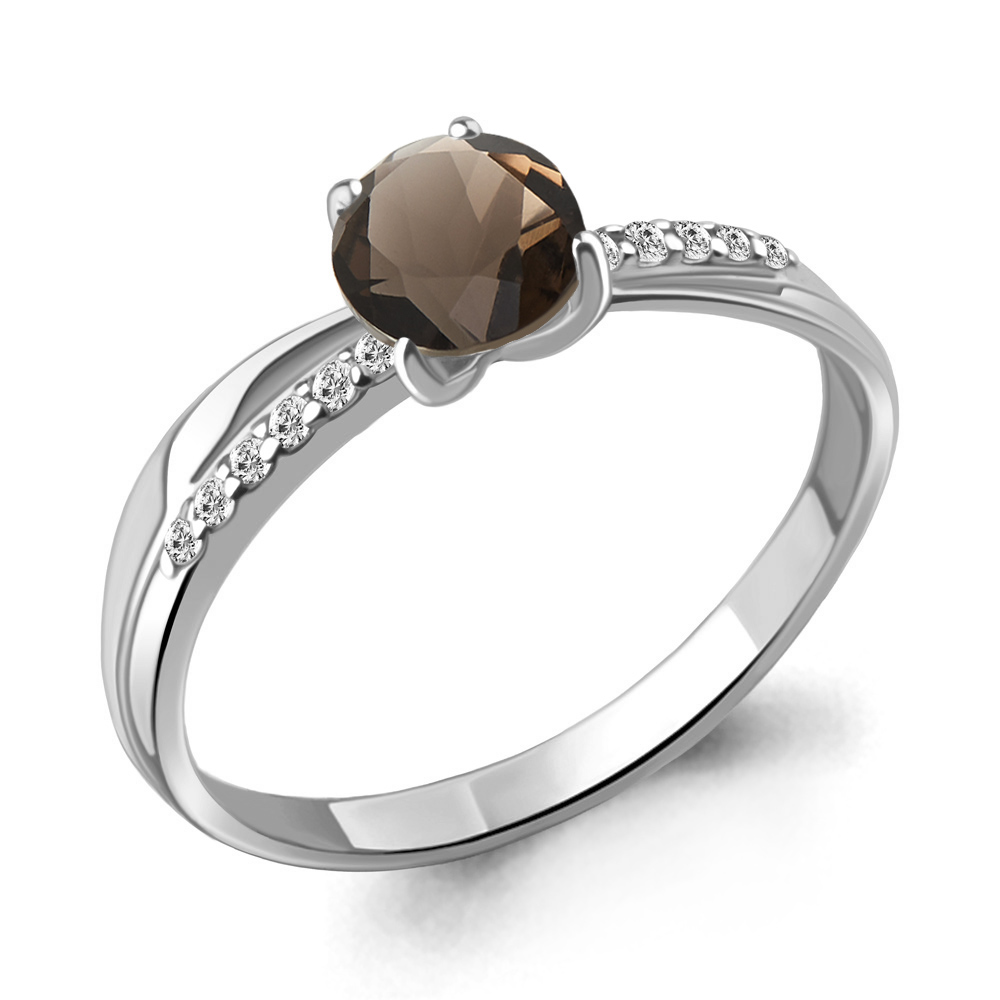 6511901А Кольцо из Серебра с кварцем дымчатым, фианитами